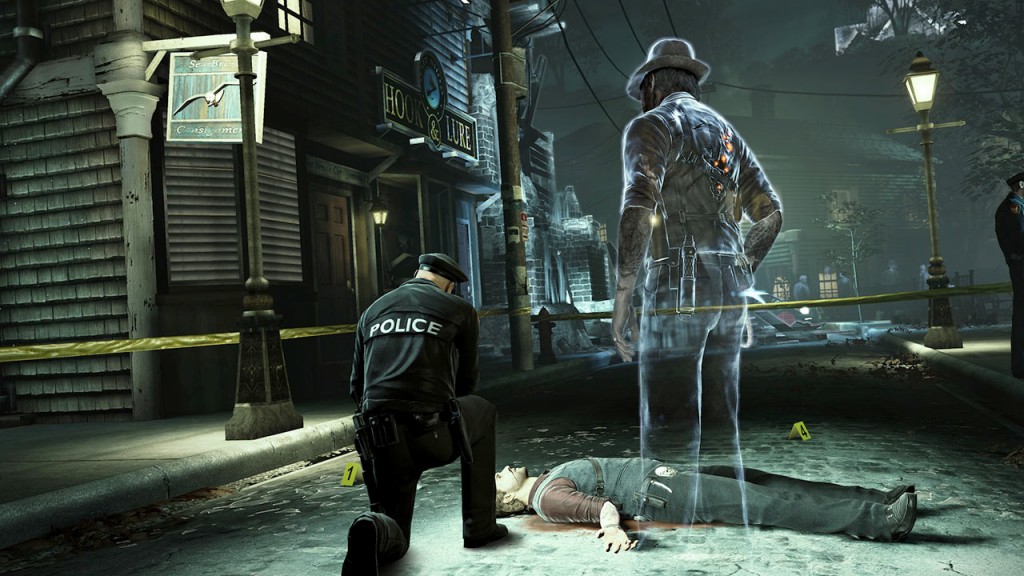 Murdered Soul Suspect con Ronan, el protagonista, viendo su escena del crimen.