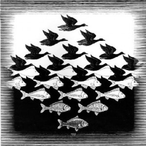 Sky and Water I  1938 Woodcut. - M.C. Escher